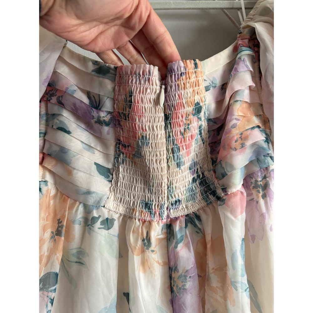 Abercrombie & Fitch Floral Puff Sleeve High-Low Ruffle Dress Emerson Medium - Picture 8 of 13